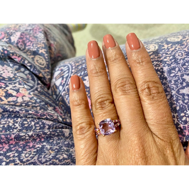Amethyst Pink Sapphire Diamond Rose Gold Cocktail Ring, Size 7 For Sale In Los Angeles - Image 6 of 6