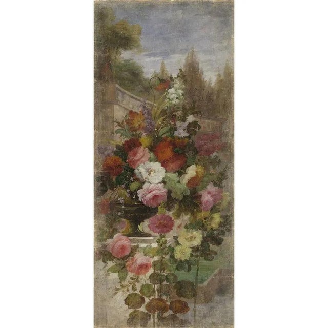 Panoramic floral wall décor inspired by the 19th century, printed on antique-style paper and mounted on canvas. This...