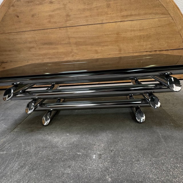 1970s Smoked Glass Coffee Table with Chromed Metal Tubes, 1970s For Sale - Image 5 of 18