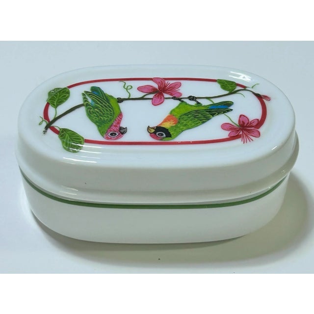 English Lynn Chase Parrots of Paradise Porcelain Box - Vintage Tropical Decorative Trinket Box For Sale - Image 3 of 7