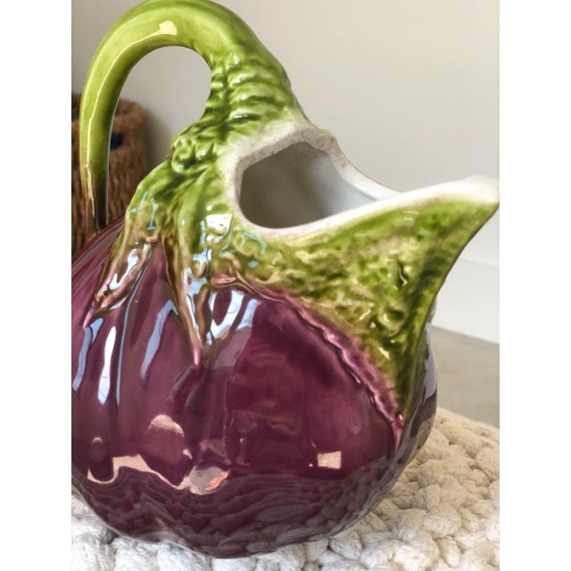 Eggplant Vintage 1970s French Ceramic Aubergine Pitcher For Sale - Image 8 of 9