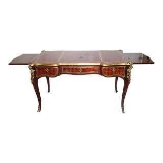 Quality French Mahogany Leather and Bronze Figural Writing Desk circa 1940 For Sale