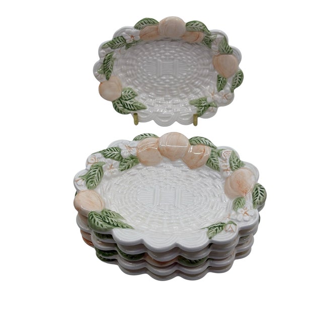 Ceramic Vintage Ceramic Basketweave and Peach Decorative Dish Set - A Set of 6 For Sale - Image 7 of 10