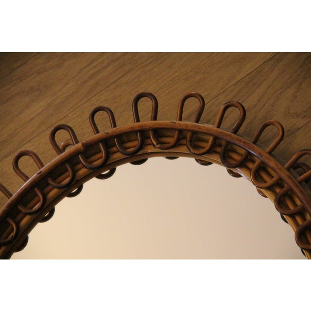 Brown Oval Rattan and Bamboo Wall Mirror in the style of Franco Albini, 1960s For Sale - Image 8 of 14