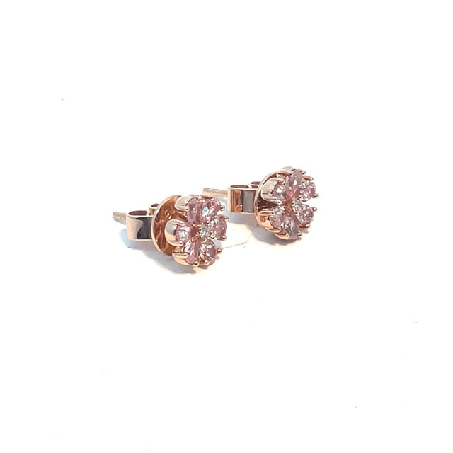 18k Rose Gold Flower Shape Diamond Earrings, A Pair For Sale In New York - Image 6 of 8