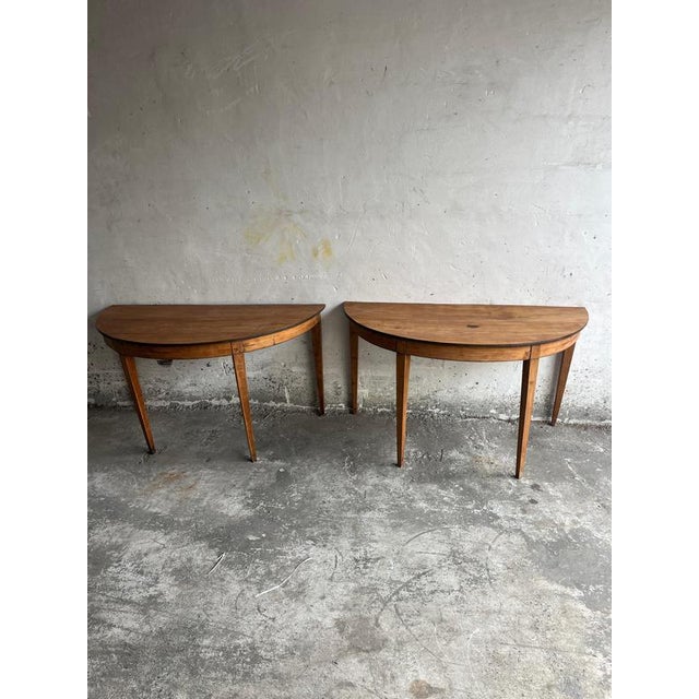 Wood Demi-Lune Console Tables, 1800s, Set of 2 For Sale - Image 7 of 9