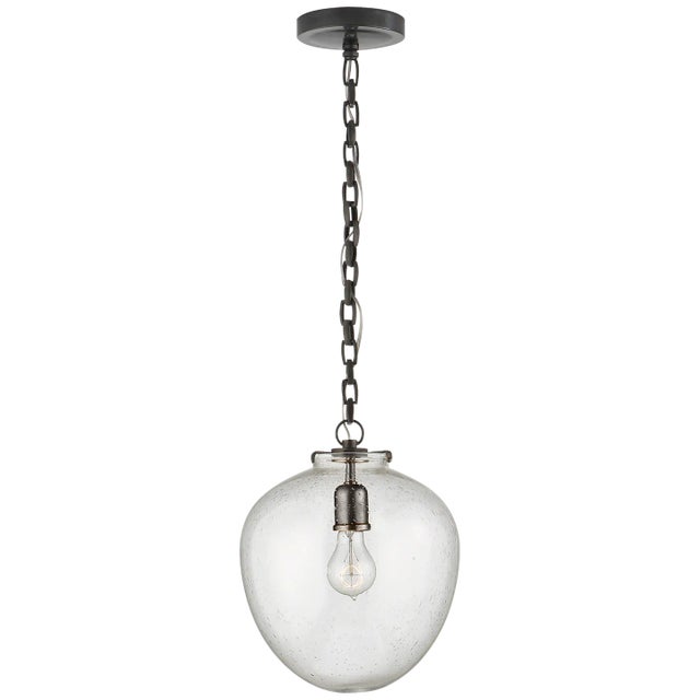 Thomas O'Brien for Visual Comfort Signature Katie Acorn Pendant in Bronze with Seeded Glass For Sale