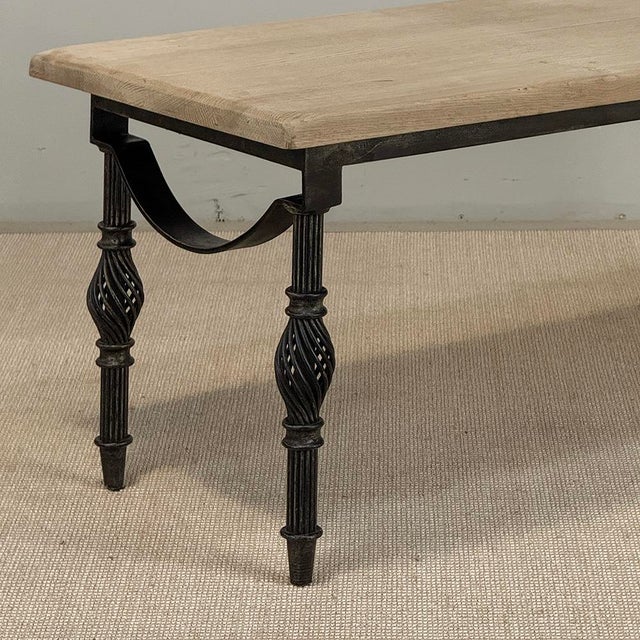 Antique Country French Stripped Oak and Hand Forged Iron Coffee Table For Sale In Dallas - Image 6 of 16