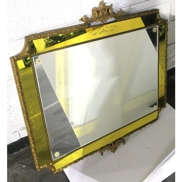 Mid 20th Century Italian Giltwood Wall Mirror With Canary‑Yellow Border, Rococo Style For Sale - Image 5 of 11