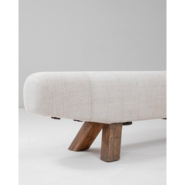 Mid 20th Century 1940s Czech Mid-Century Modern Upholstered Bench With Angled Wooden Legs For Sale - Image 5 of 18