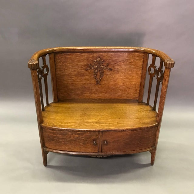 Late 19th Century Antique Carved Tiger Oak Entryway Settle Storage