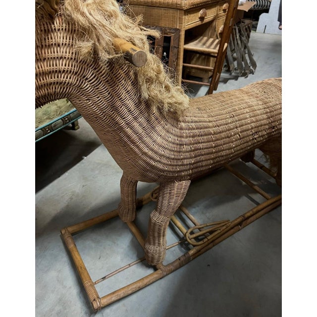 Oversized Vintage Wicker Children's Rocking Horse For Sale - Image 9 of 11