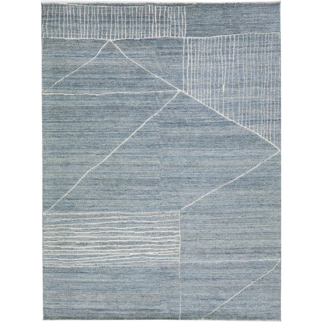 Textile 2020s Apadana's Moroccan Style Handmade Modern Wool Rug in Blue Tones For Sale - Image 7 of 7