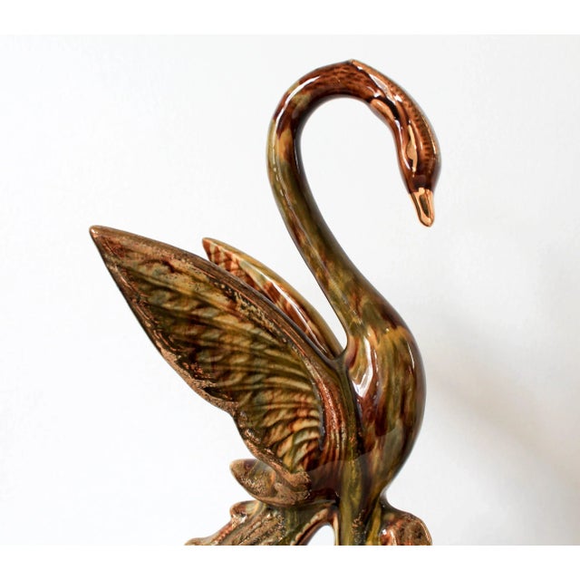 Army Green Vintage Pair of Glazed Ceramic Decorative Birds For Sale - Image 8 of 9