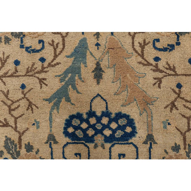 Mustard Antique Tabriz Rug in Blue and Brown For Sale - Image 8 of 9