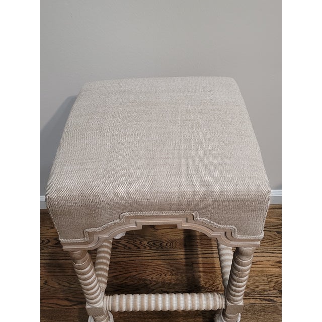 Essentials for Living French Linen Country Bisque Rue Square Counter Stool For Sale In Washington DC - Image 6 of 8
