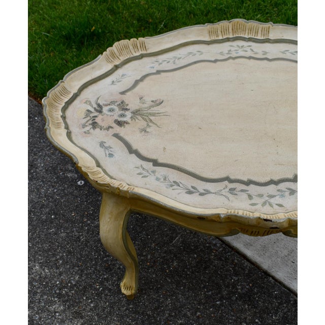 Italian Coffee Table Florentine Style Lacquered Painted Baroque Oval Tray 50s For Sale In Philadelphia - Image 6 of 13