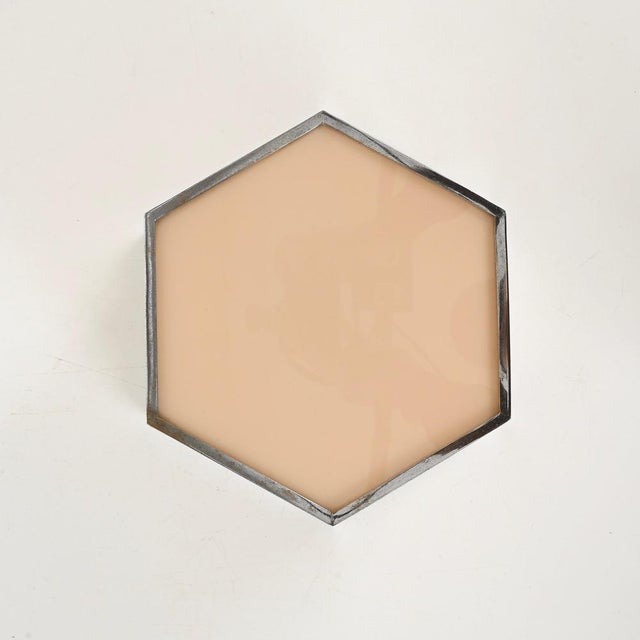1930s Bauhaus Pink Glass and Chrome Hexagonal Wall or Ceiling Lamp, Italy, 1930s For Sale - Image 5 of 14