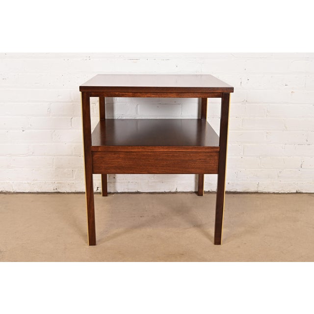 Paul McCobb for Calvin Furniture Linear Group Walnut Two-Tier Nightstand, Newly Refinished For Sale - Image 12 of 14