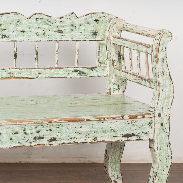 Wood 19th Century Green Painted Pine Bench From Hungary For Sale - Image 7 of 10