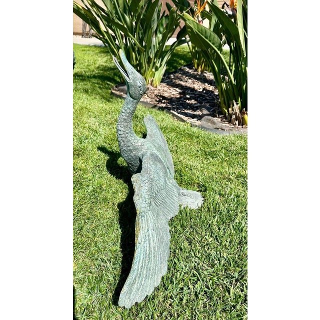1920s Pair of Large Japanese Bronze Garden Duck Sculptures – Verdigris Patina, Life-Size Waterfowl Statues For Sale - Image 13 of 18