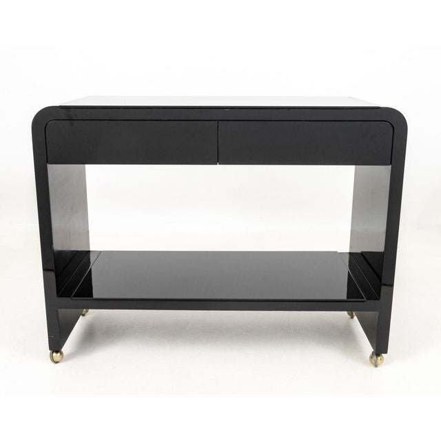 Modern Modern Black Lacquered Waterfall Bar Cart For Sale - Image 3 of 8