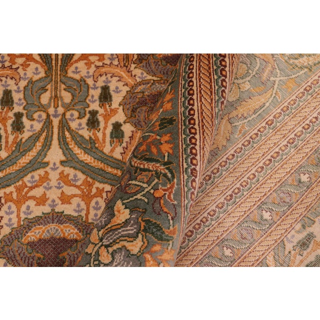 Textile Shabby Chic Floral 1990's Pak-Persian Ivory/Green Wool Rug - 9'3'' X 12'3'' For Sale - Image 7 of 9