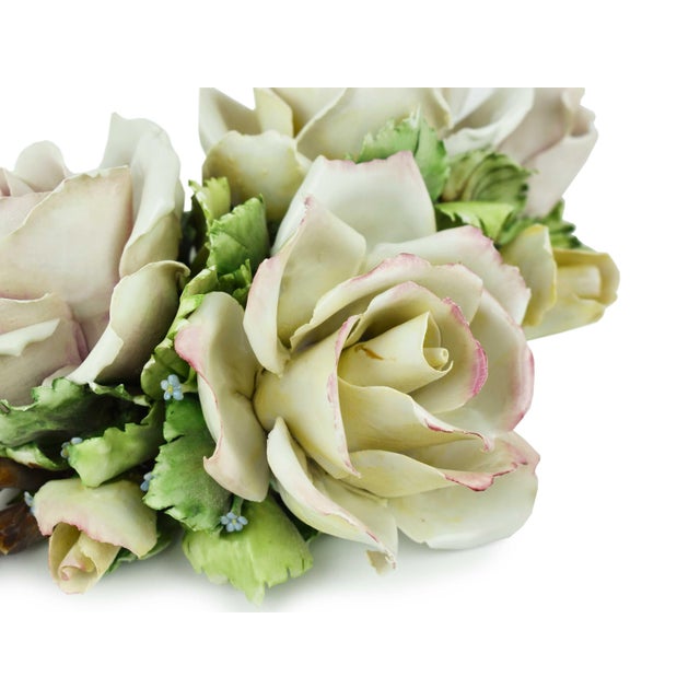 Ceramic Mid 20th Century Handmade Capodimonte Roses Flower Bouquet Wall Decor Italy For Sale - Image 7 of 12