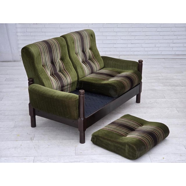 Vintage Scandinavian Two-Seater Sofa in Green Furniture Velour and Beech, 1970s For Sale - Image 10 of 18