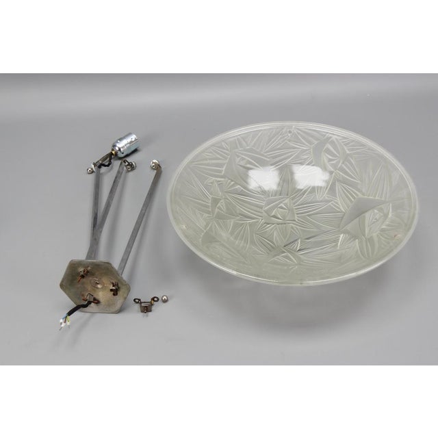 Art Deco French Chromed Brass and Frosted Glass Pendant Light by Noverdy, 1930s For Sale - Image 15 of 18