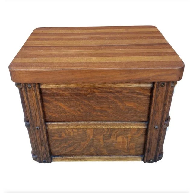 1950s Victorian Tiger Oak Parquetry Sewing or Desk Top Chest of Drawers For Sale - Image 5 of 7
