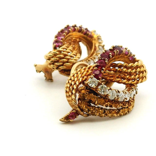 Vintage Cherny Diamond and Ruby 18k Gold Sculptural Earrings, A Pair For Sale - Image 14 of 14