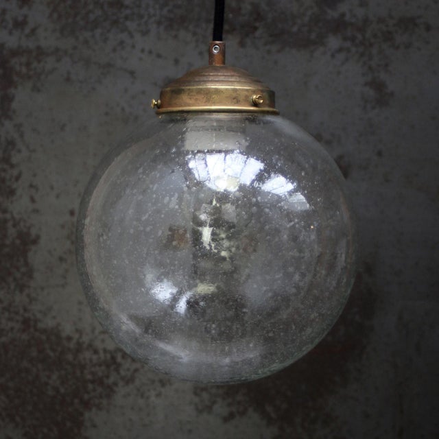 1970s Vintage Dutch Bubble Glass and Brass Globe Pendant Lamp For Sale - Image 5 of 6