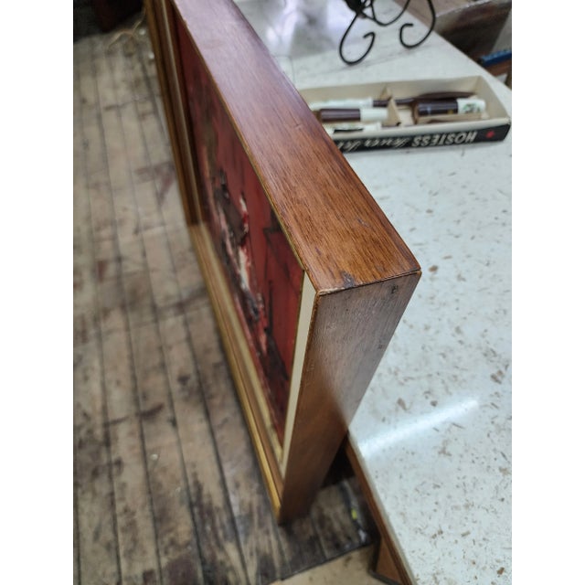 Red Mid 20th Century Red "Boat House"" Paris City / Town Abstract Oil Painting By DeSmedtdt For Sale - Image 8 of 12