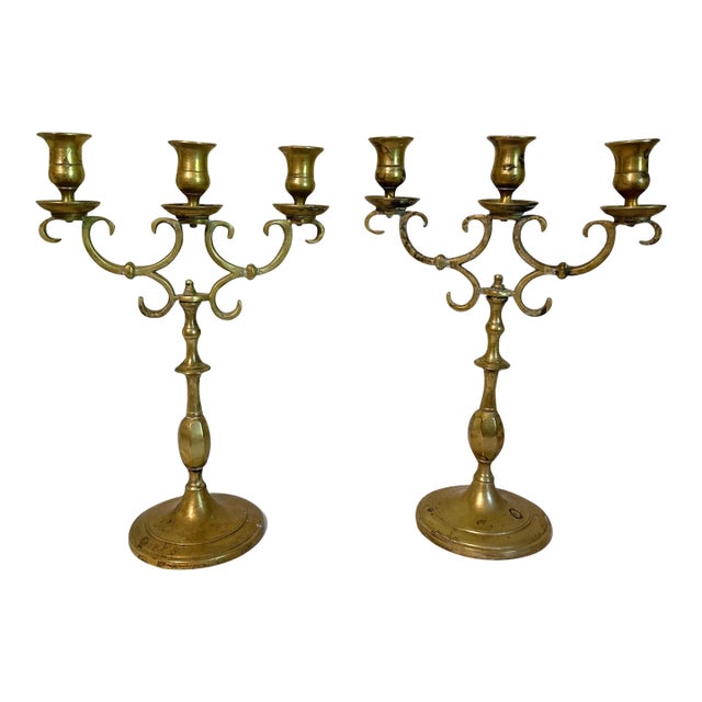 Vintage Pair of Baldwin Brass French Chateau Candelabra For Sale