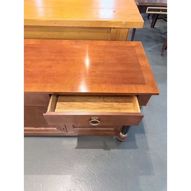 Wood Late 20th Century Baker Palladian Collection Neoclassical Walnut Sideboard With Ebonized Columns For Sale - Image 7 of 11