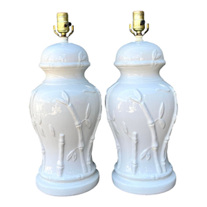 Vintage Glazed Ceramic Bamboo Lamps - A Pair