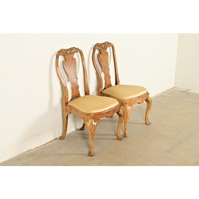 Baker Furniture Company 18th Century Antique Thomas Chippendale Period Carved Burl Wood Side Chairs or Dining Chairs, Pair For Sale - Image 4 of 13