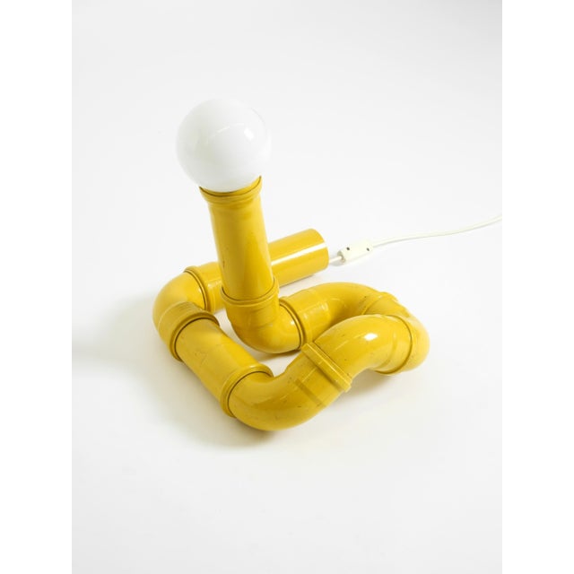 Pop Art Yellow Table Lamp with Plastic Tubing by Wavin, 1970s For Sale - Image 9 of 18