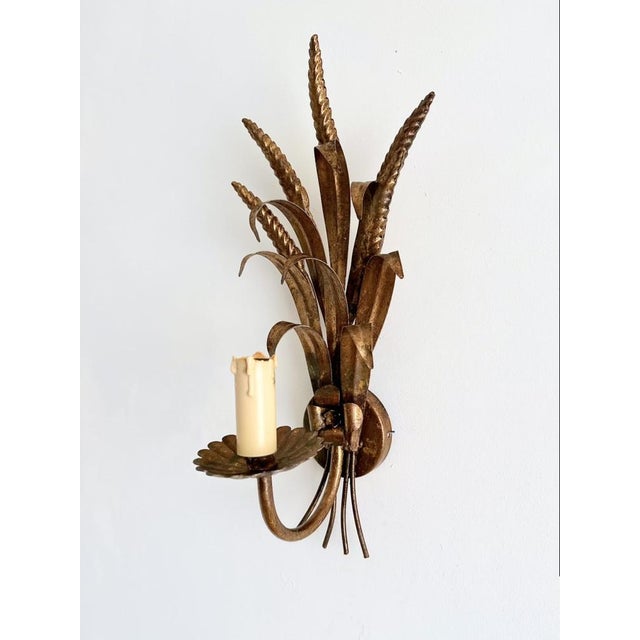 Vintage Gilt Metal Wheat Sheaf Wall Sconce, France, 1960s For Sale - Image 13 of 13