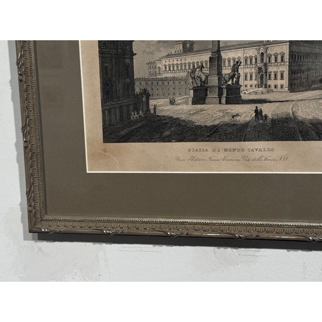 Wood 1843 Gaetano Cottafavi “Piazza Di Monte Cavallo” Rome Engraving, Framed For Sale - Image 7 of 9