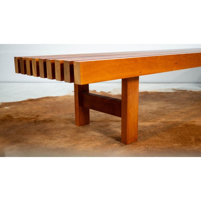 1990s Mid Century Charles Webb Cherry Wood Slat Bench, 1990s. For Sale - Image 5 of 17