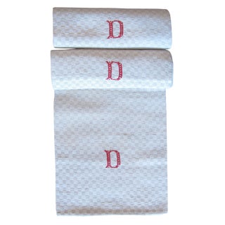 Vintage Monogrammed French Torchons, S/3 For Sale