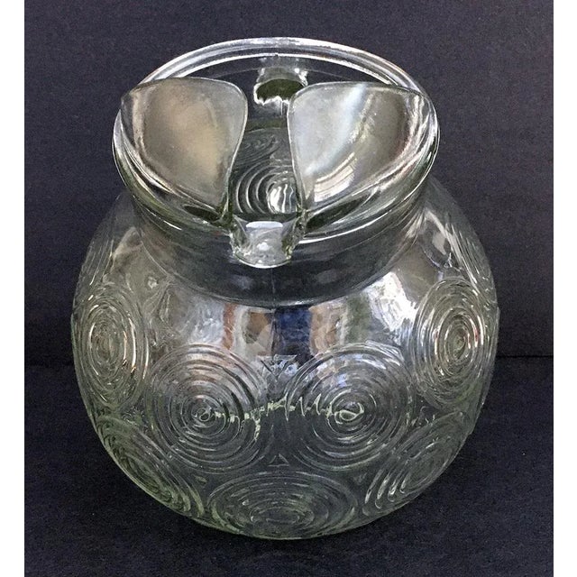 Anchor Hocking Art Deco Bulbous Patterned Glass Pitcher For Sale - Image 4 of 6