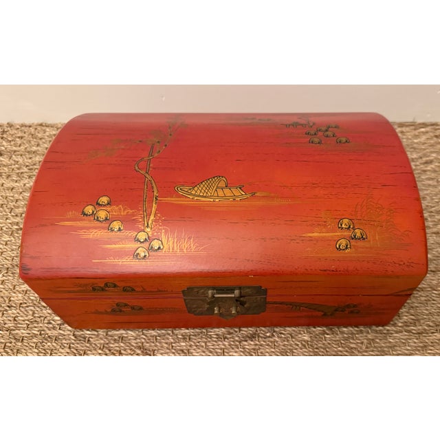Textile Vintage Chinoiserie Cinnabar Box For Sale - Image 7 of 12