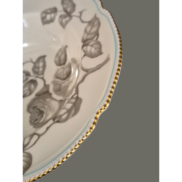 Ceramic Vintage Pair u.s.a Castleton Gloria Fine China Taupe Roses Blue Band 22Kt Gold Trim Bowls For Sale - Image 7 of 8