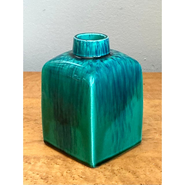 Turquoise Vintage Drip Glazed Ceramic Vase For Sale - Image 8 of 12