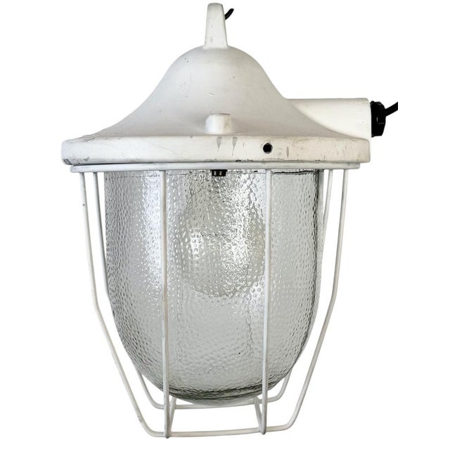 Industrial White Bunker Cage Light from Polam Gdansk, 1970s For Sale - Image 16 of 16