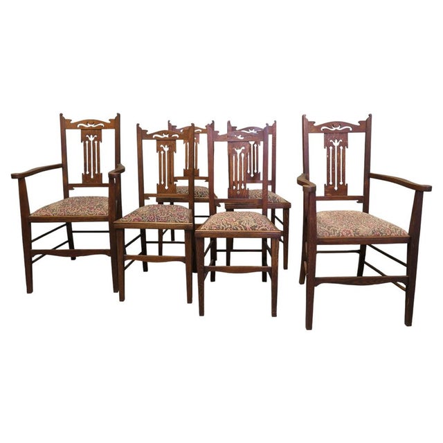 Brown Antique Arts and Crafts Golden Oak Dining Chairs, 1880, Set of 6 For Sale - Image 8 of 8