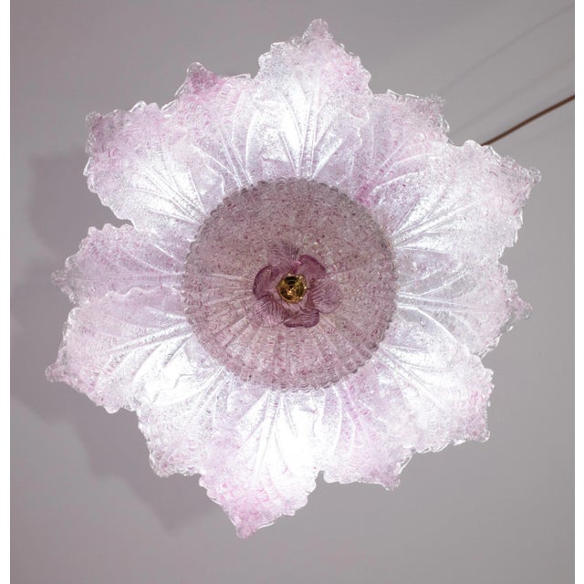 Ballarò Italian Pink Murano Glass Leaves Ceiling Light or Flush Mount, 1970s For Sale - Image 9 of 12